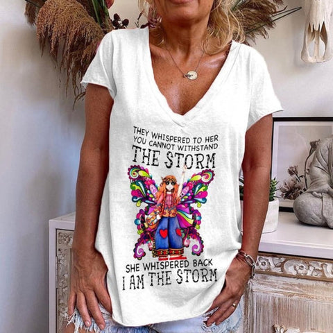 Inspirational Fashion V-neck Printed Top