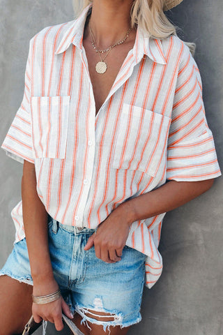 Five-Point Sleeve Striped Shirt Loose Single-Breasted Top