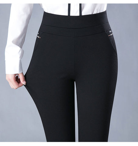 Elastic High Waist Elastic Stripe Straight-leg Pants