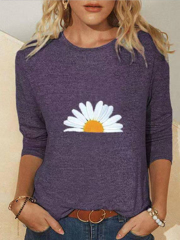 Casual Daisy Pullover Round Neck Loose Top