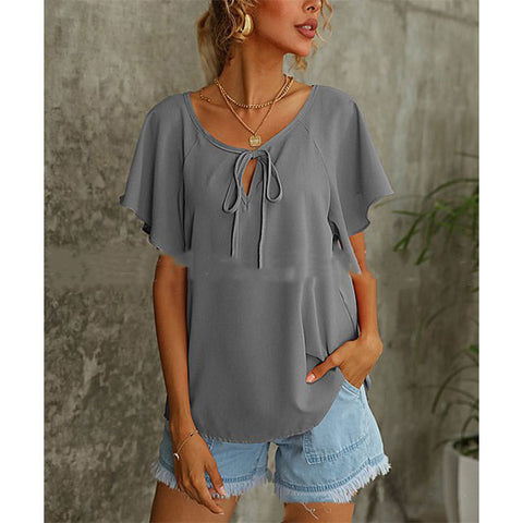 Women's Short Sleeve Fashion Solid Color V-Neck Top