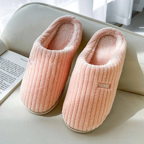 Solid Color Simple Cotton Winter Non-slip Home Warm Plush Slippers