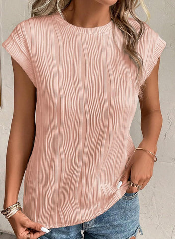 Women's Round Neck Super Short Sleeve Solid Color Summer Top