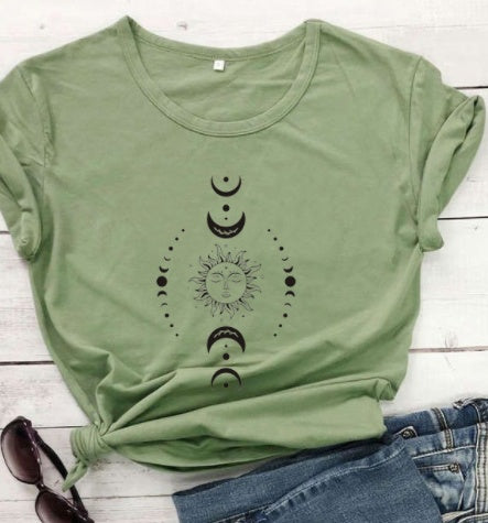 Sun Moon Casual Short Sleeve Top