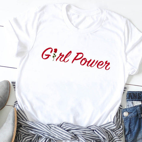 Girl Power Round Neck Short-sleeved Top