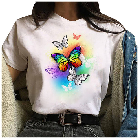 Fashion Women's Butterfly Print Short Sleeve T-Shirt