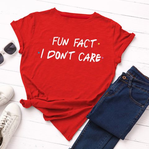 I Don't Care Round Neck Short Sleeve Cotton Top