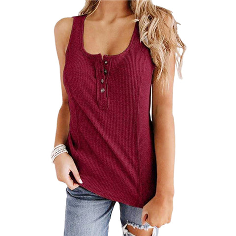 Solid Color Button Sleeveless Tank Top