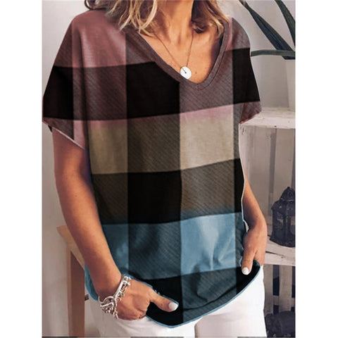 New Gradient Color Printed Short-Sleeved Loose Women's Top