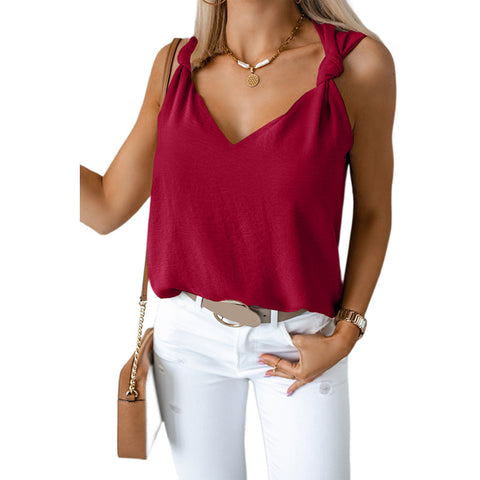 Summer V-neck Knotted Shoulder Strap Top Sleeveless Top