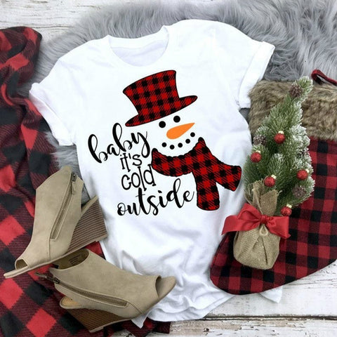 Baby It's Cold Outside Santa Snowman ChristmasT-shirt