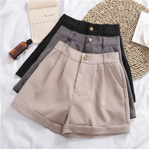 Roll-up Wide-leg Casual Shorts