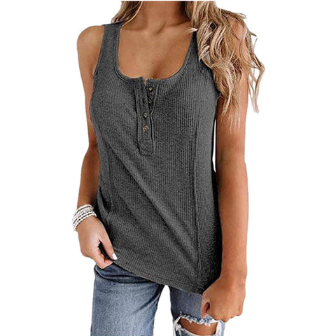 Solid Color Button Sleeveless Tank Top