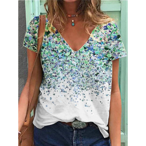 V-neck Printed Short-sleeved Top