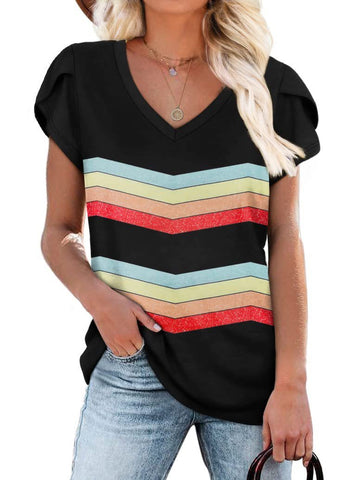 Multi Pattern V-neck Women's Top