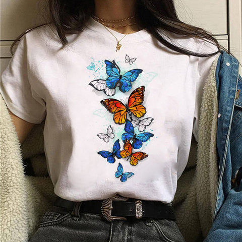 Fashion Women's Butterfly Print Short Sleeve T-Shirt