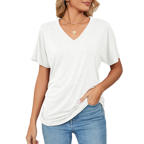 Leisure Pullover V-neck Solid Color Loose T-shirt