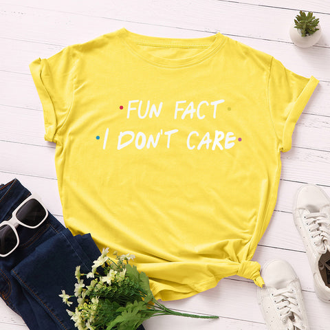 I Don't Care Round Neck Short Sleeve Cotton Top