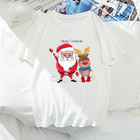 Christmas Santa Elk Short Sleeve Top