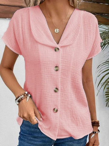 Solid Color Fashion Short Sleeve Cardigan Button Women's Top