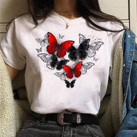 Fashion Women's Butterfly Print Short Sleeve T-Shirt