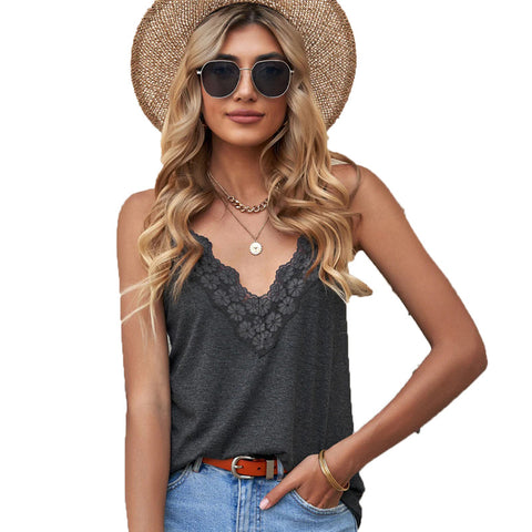 Summer V-neck Lace Spaghetti-strap Camisole Top