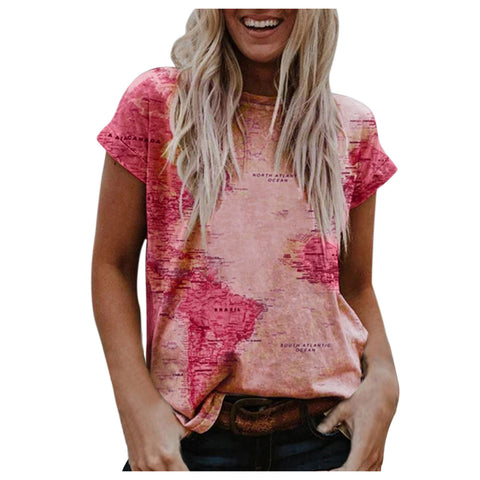 Multi Color Loose Fit Short-sleeved Women's Top