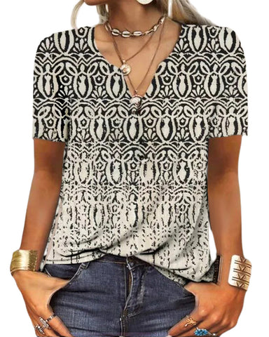 Women's Loose Floral V-neck Short-sleeved Top