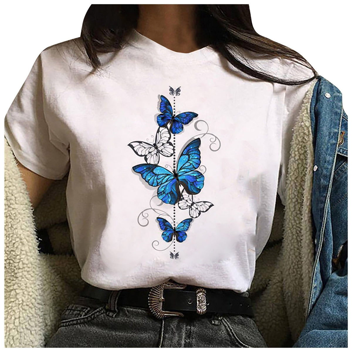 Fashion Women's Butterfly Print Short Sleeve T-Shirt