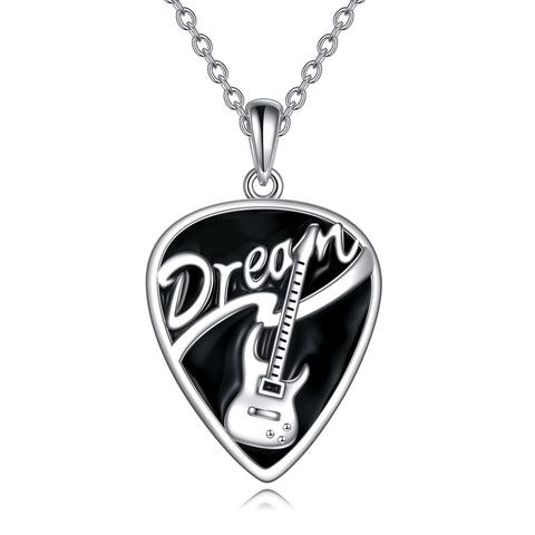 Sterling Silver Music Guitar Pick Pendant Necklace