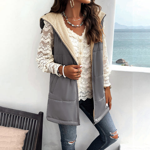 Winter Vest Mid-length Hooded Jacket With Pockets