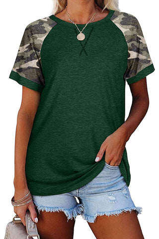 Camouflage Print Round Neck Short Sleeve T Shirt