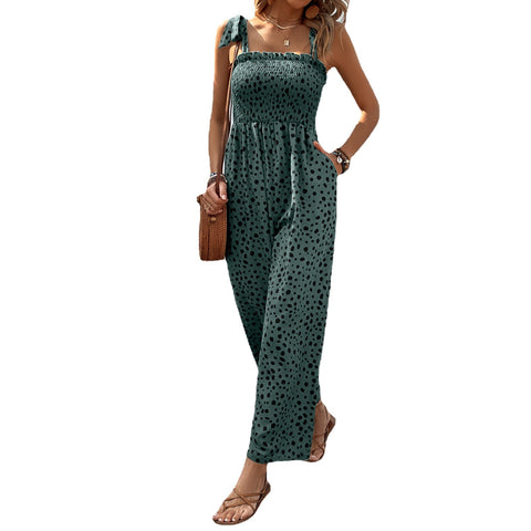 Pocket Waist Slimming Polka Dot Jumpsuit