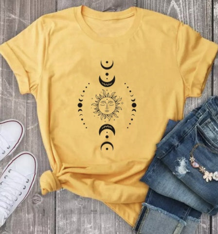 Sun Moon Casual Short Sleeve Top