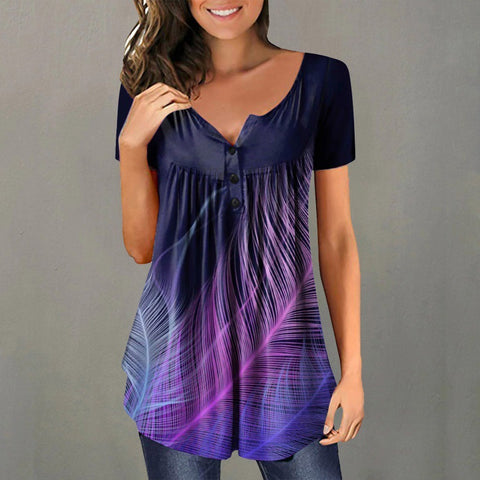 Multi Design Tunic Style V-neck Women's Top