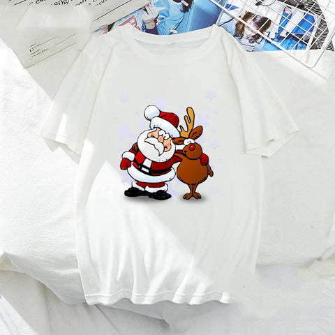 Christmas Santa Elk Short Sleeve Top