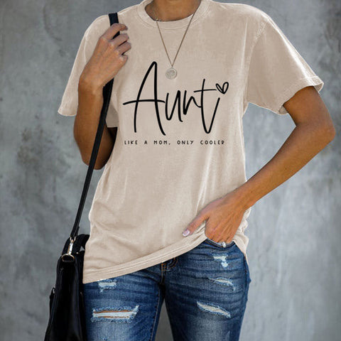 AUNT LIKE A MOM Round Neck Loose Short Sleeve T-shirt