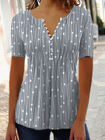 Women's V-collar Polka Dot Short-sleeved Shirt