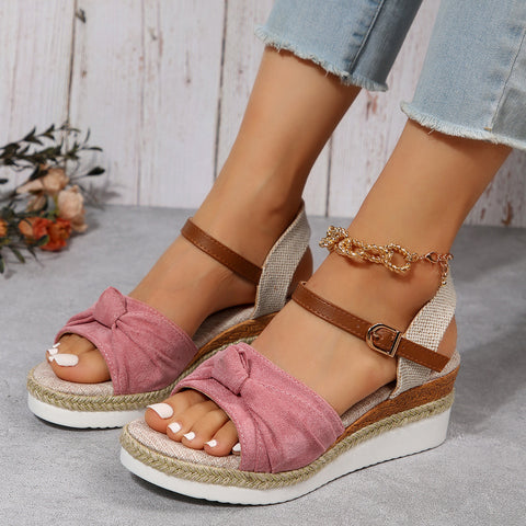 Thick-soled Bow Sandals, Buckle Wedges