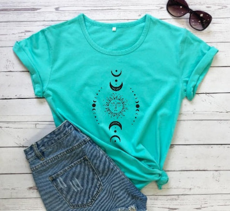 Sun Moon Casual Short Sleeve Top