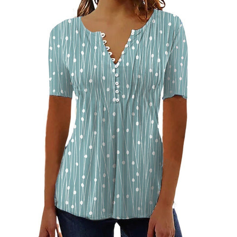 Women's V-collar Polka Dot Short-sleeved Shirt