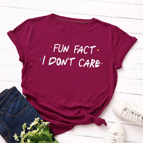 I Don't Care Round Neck Short Sleeve Cotton Top