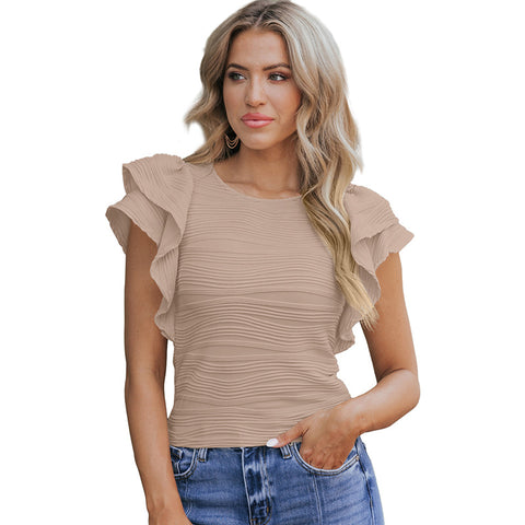 Fashion Texture Ruffled Short Sleeve Top