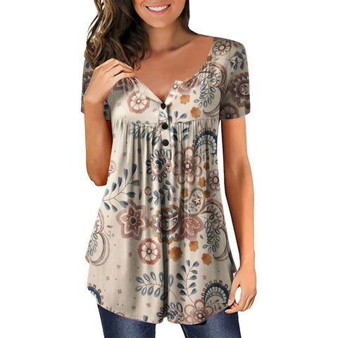 Multi Design Tunic Style V-neck Women's Top