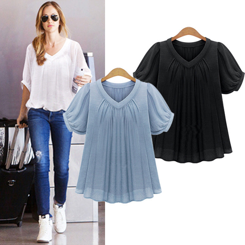 Women's Thin Chiffon Short-Sleeved Top