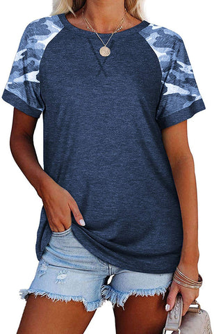 Camouflage Print Round Neck Short Sleeve T Shirt