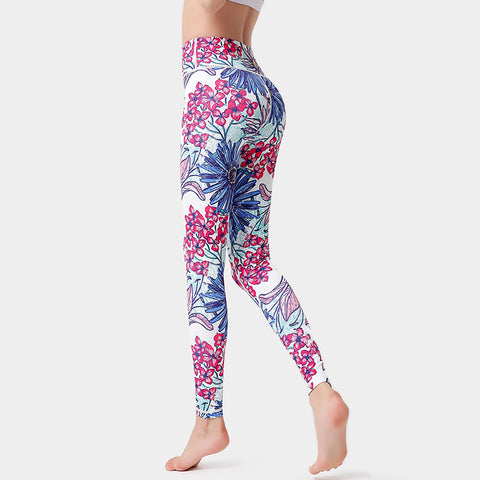 Fashion Flowers Print Leggings High Waist