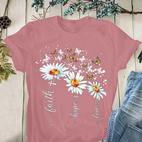 Faith Hope Love Round Neck Short Sleeve Top