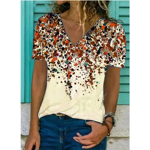 Spring And Summer V-neck Printed Women's Top