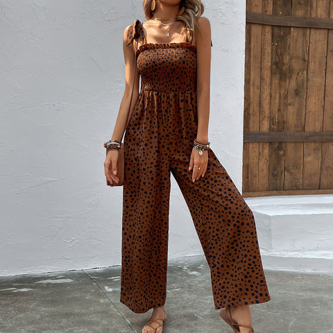 Pocket Waist Slimming Polka Dot Jumpsuit